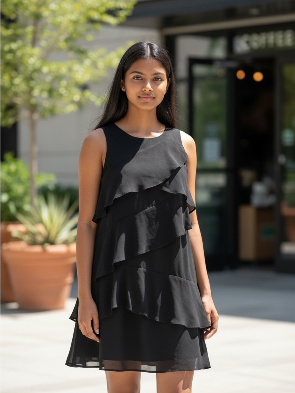 Vince Camuto Black Sleeveless Ruffle Dress NWT
